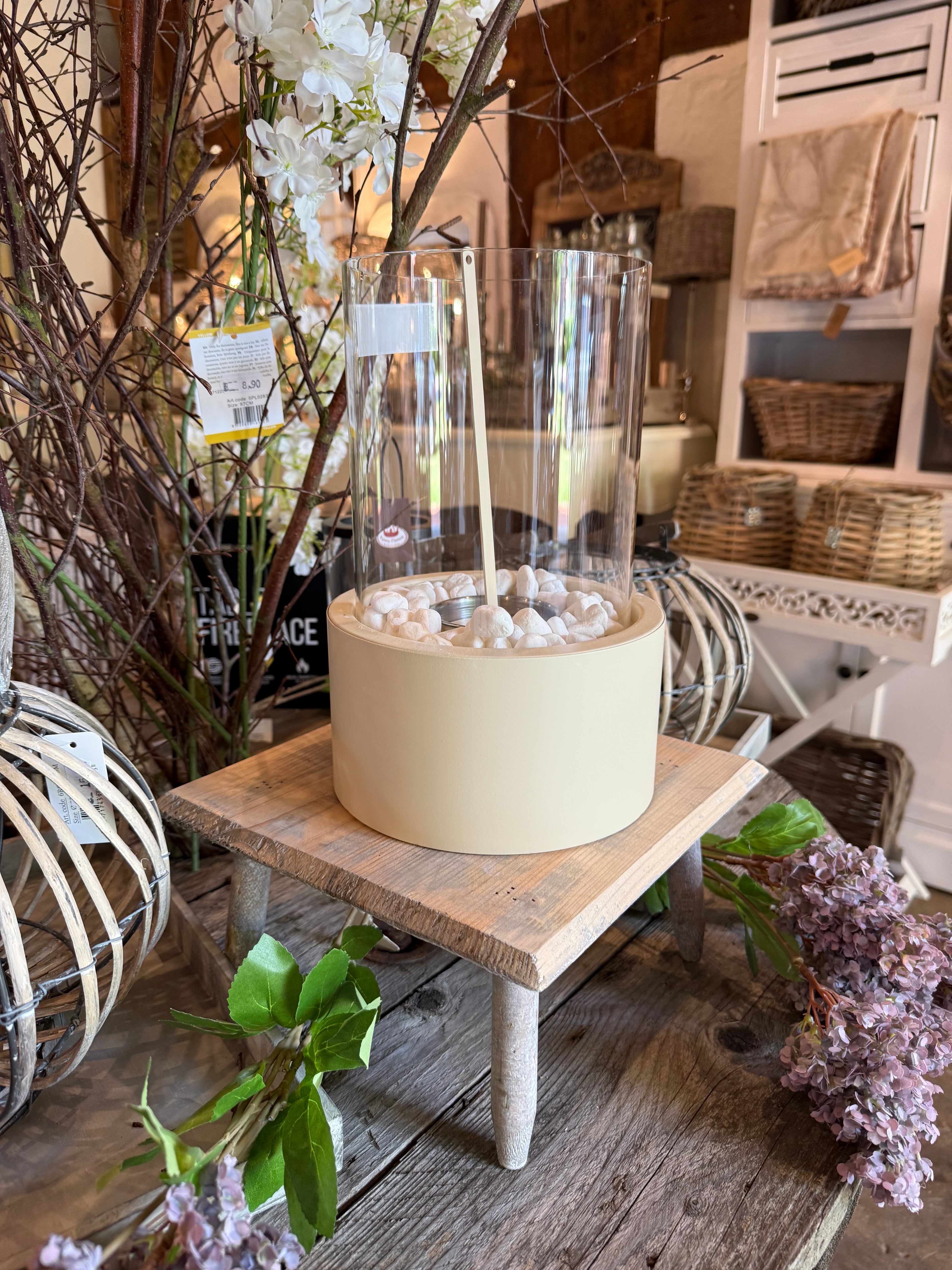 Tischkamin Glas Einsatz Creme