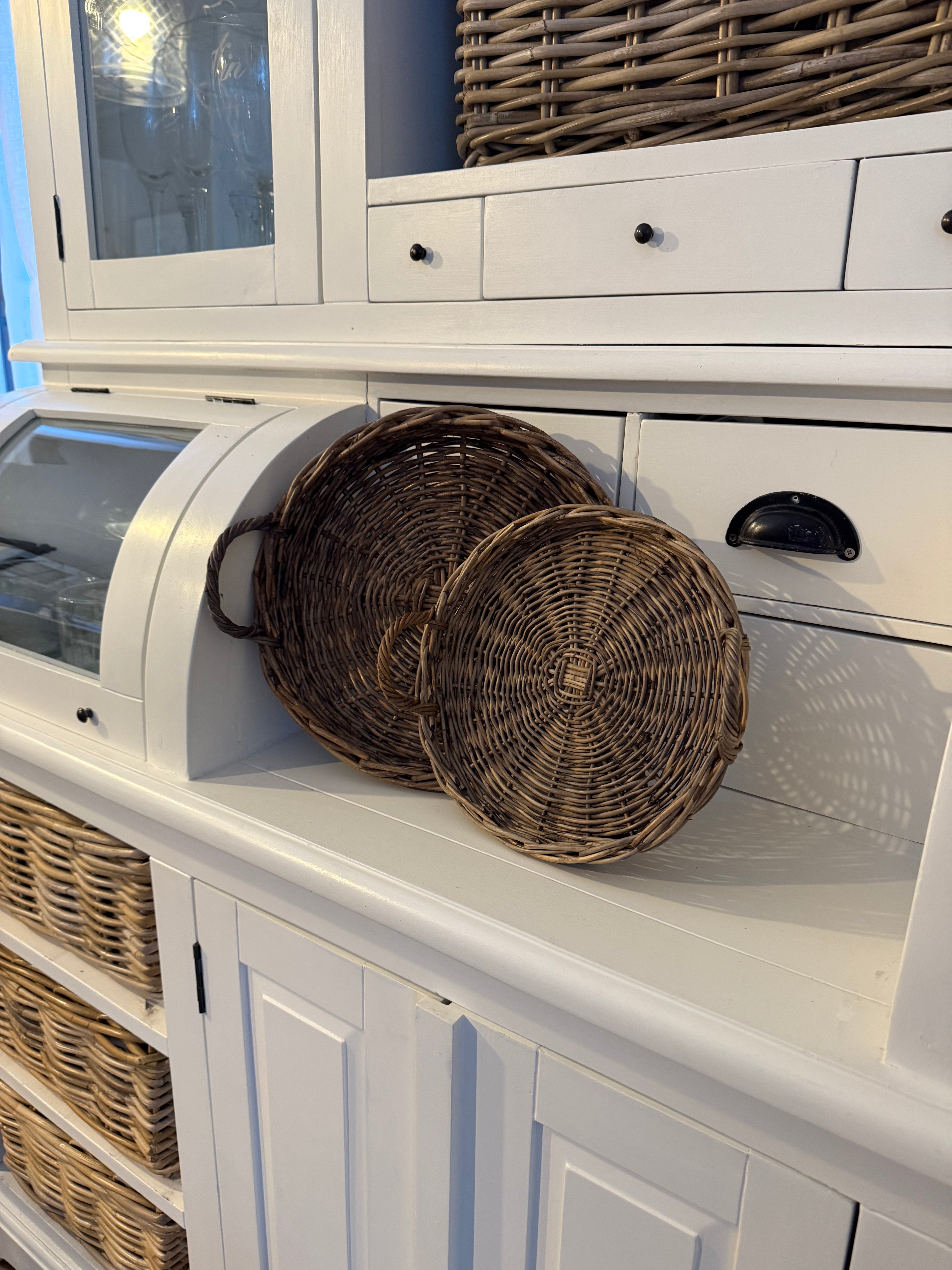 Rattan Tablett 2er Set